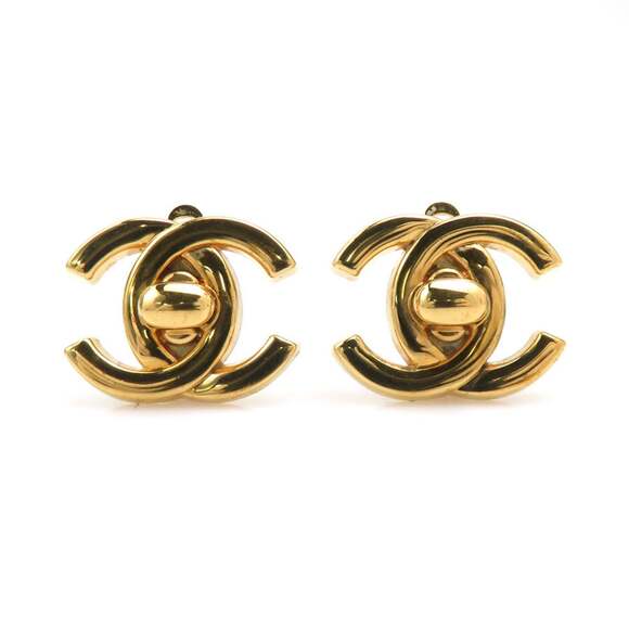 CHANEL Gold Logo Earrings